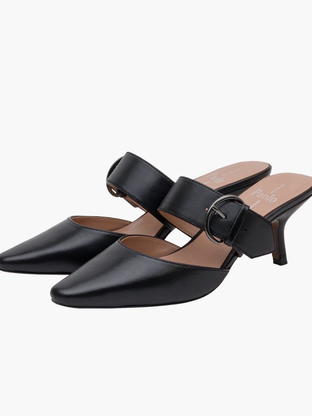 Paolo Black Leather Buckle-Strap Cinthya Mule